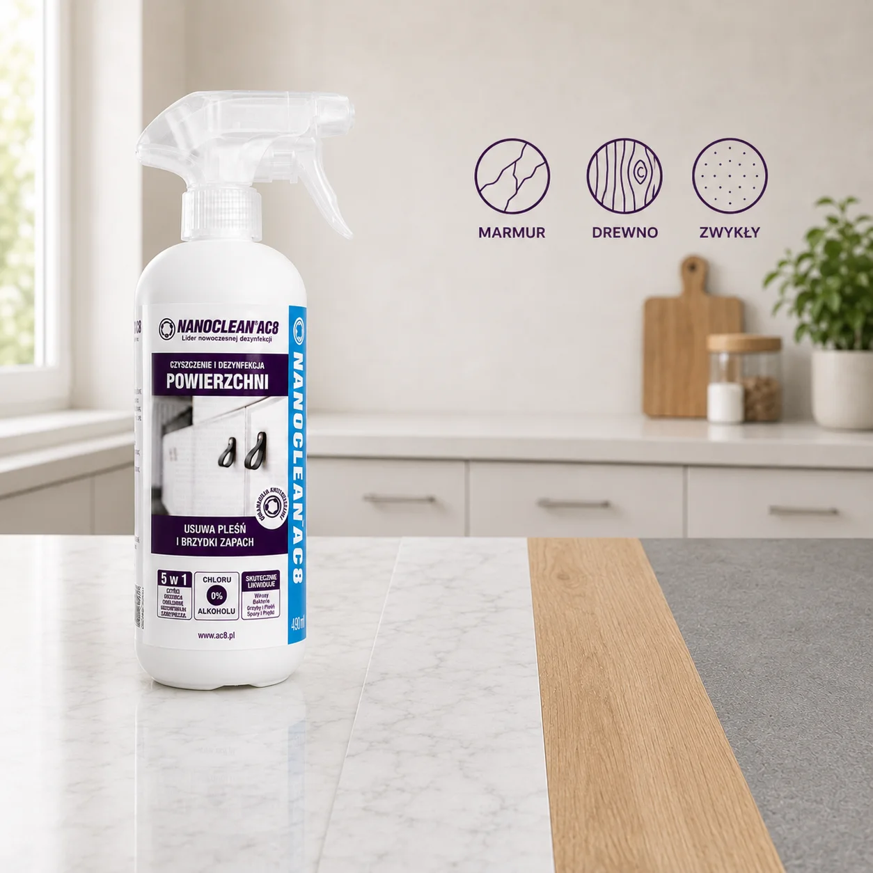 NANOCLEAN® AC8 HOME SURFACE liquide nettoyant et désinfectant en vaporisateur 490ML