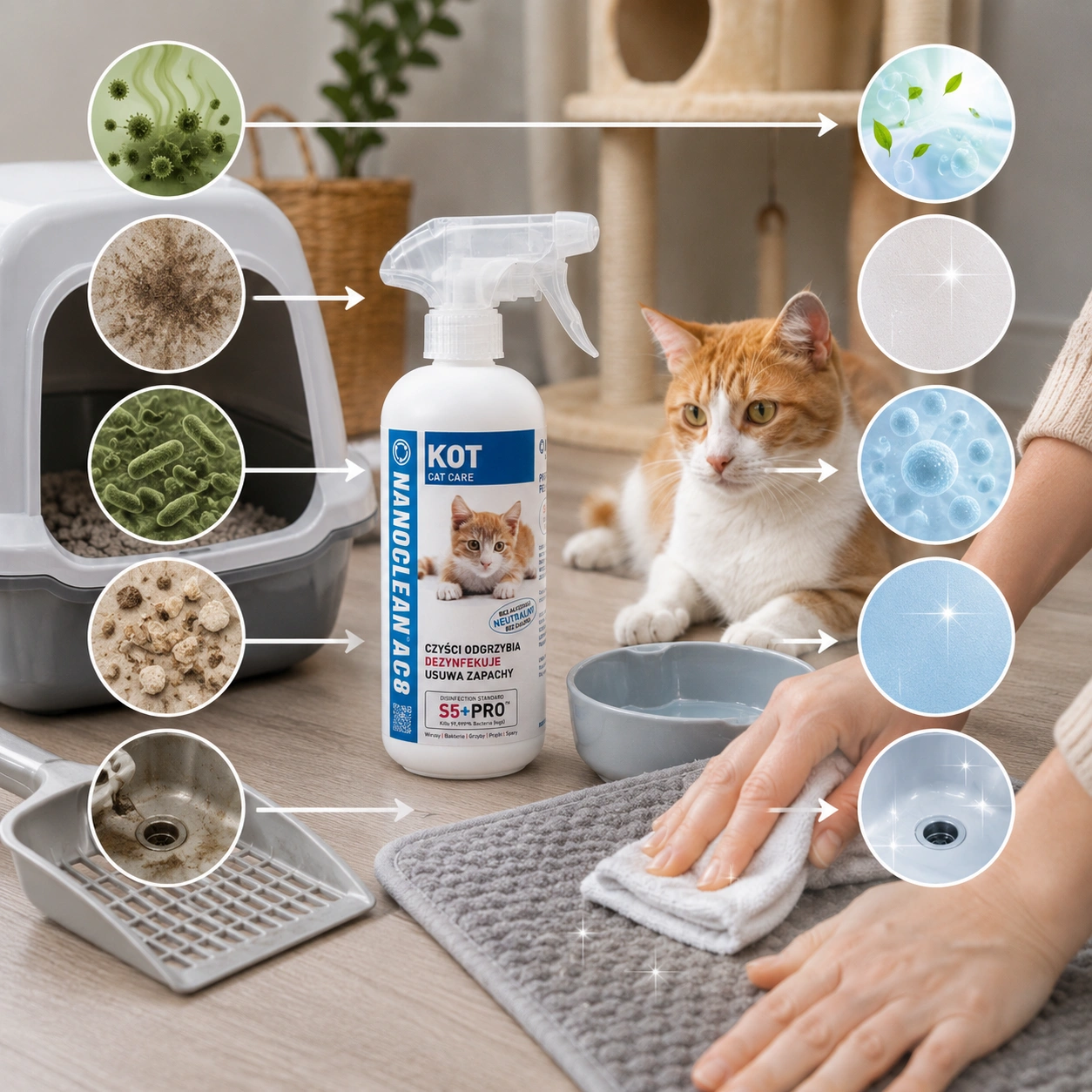 NANOCLEAN® AC8 HOME CAT cleaning and disinfecting liquid in spray bottle 490ML - Image 2